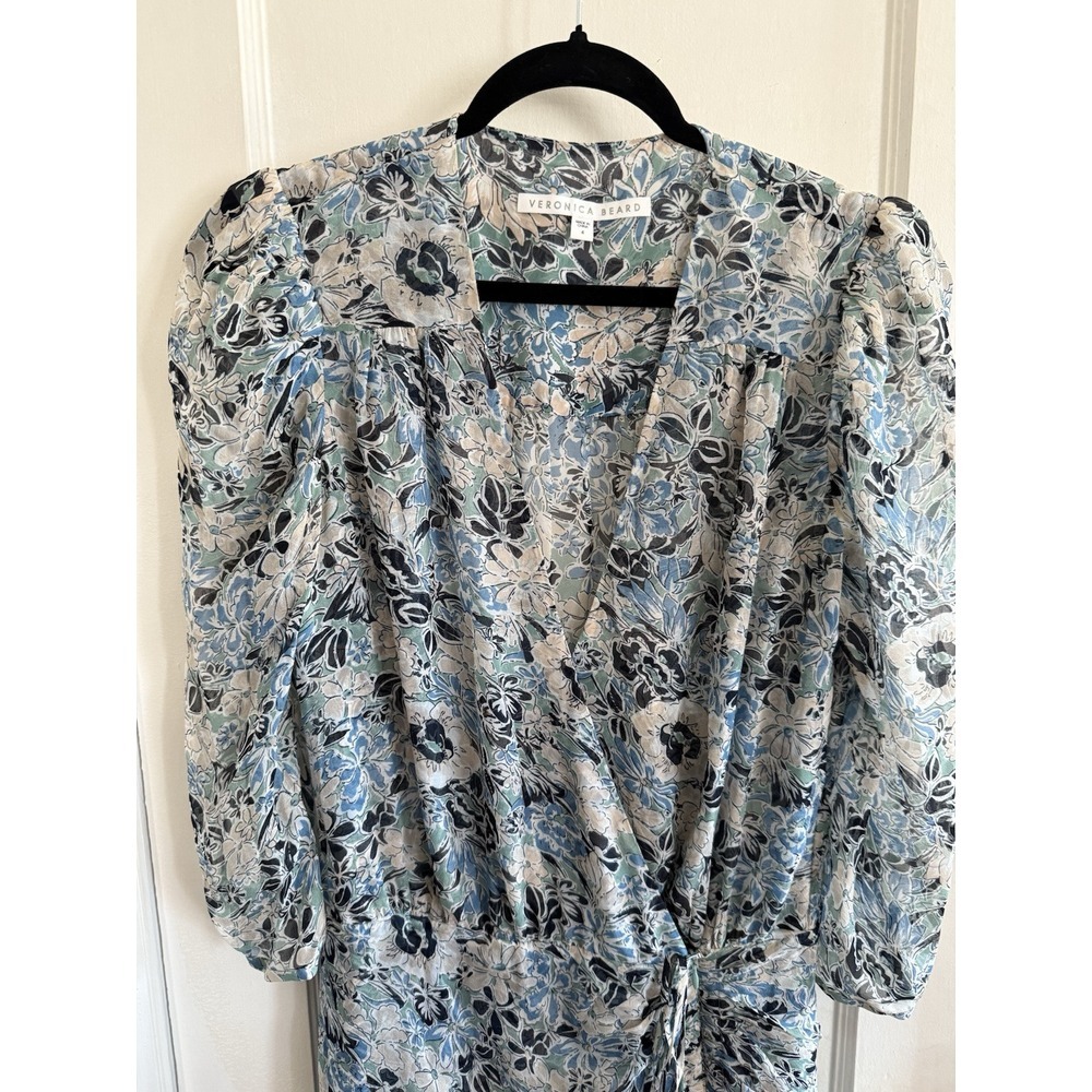 Veronica Beard Silk Floral Maggie Wrap Dress Size 4 Blue Multicolor $450 - Picture 6 of 10